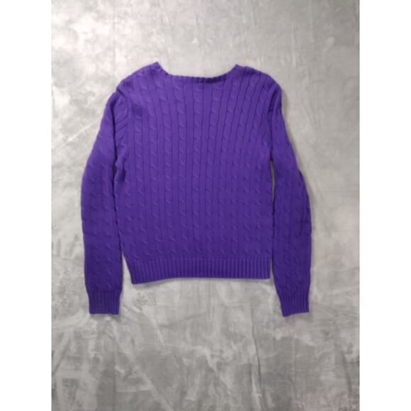 Ralph Lauren 100% Cotton Purple Cable Knit Sweater Size L Green Pony Logo - Picture 2 of 12